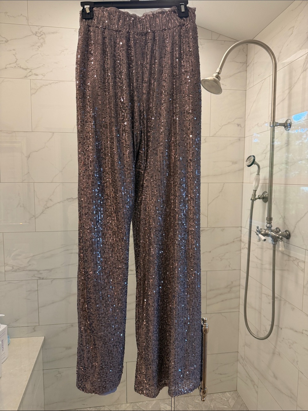 Lulu's silver Sequin Wide-Leg Pants small